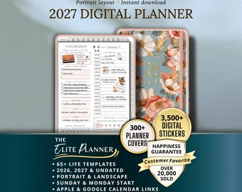 BESTSELLER Digital Planner 2027 Hyperlinked Planner Goodnotes iPad Template Digital Stickers Notability Daily and Weekly Noteful Journal