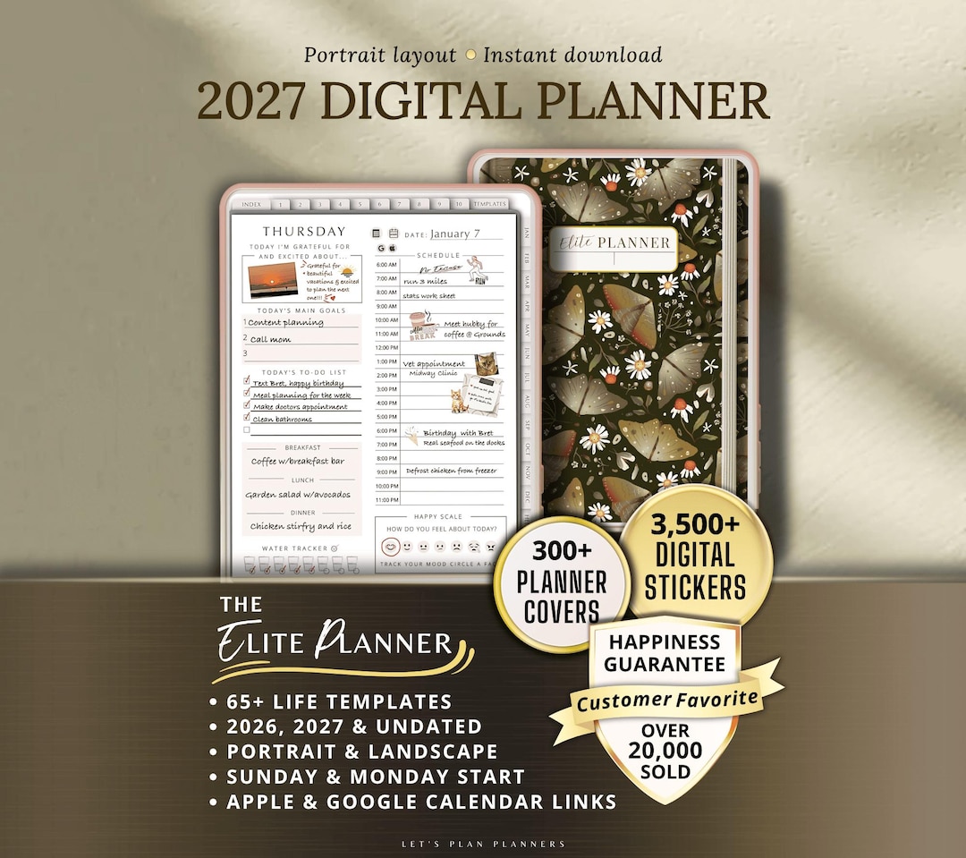 Portrait, Digital Planner 2026, 2027, and Undated, Goodnotes Planner ...
