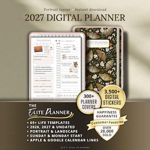 Portrait, Digital Planner 2026, 2027, and undated, GoodNotes Planner, Daily Planner, Weekly Planner, Notability planner, iPad Planner
