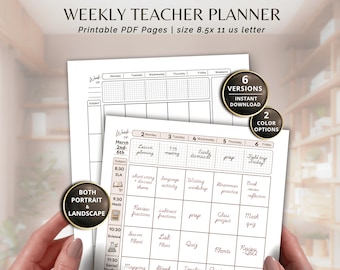 Weekly Teacher Lesson Plan, Printable Classroom Schedule, Homeschool Calendar, Student Planner Portrait PDF Template