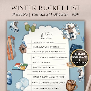 Planificador imprimible de listas de deseos para niños Plantilla de actividades divertidas para la familia en invierno Lista de tareas pendientes de invierno Tamaño del diario 8,5 x 11 pulgadas Carta de EE. UU. Descarga instantánea