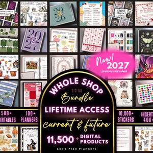 Digital Planner 2026, 2027 Customizable WHOLE SHOP BUNDLE Goodnotes iPad Template Journal Stickers Printable & Inserts