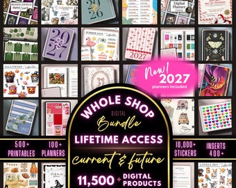 Digital Planner 2026, 2027 Customizable WHOLE SHOP BUNDLE Goodnotes iPad Template Journal Stickers Printable & Inserts