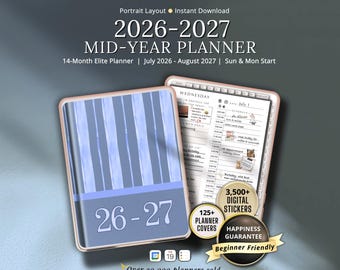 2026-2027 Mid-Year Digital Planner GoodNotes iPad Notability Hyperlinked Template Digital Stickers & Covers Included