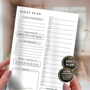 Daily Plan Printable PDF Planner Page Insert Template