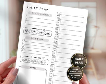 Daily Plan Printable PDF Planner Page Insert Template