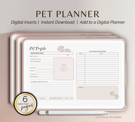 Pet Planner Digital Inserts: Health & Care Tracker (Landscape) (PDF)