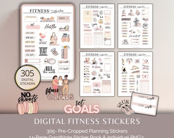 Digital Health and Fitness Stickers Digital Planner Stickers, Exercise and Workout Stickers GoodNotes Sticker Book & Individual PNG Stickers