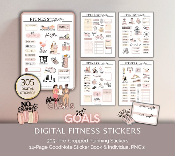 Digital Health and Fitness Stickers Digital Planner Stickers Exercise and Workout Stickers GoodNotes Sticker Book & Individual PNG Stickers