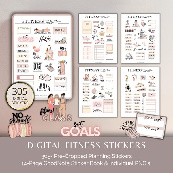 Digital Health and Fitness Stickers Digital Planner Stickers, Exercise and Workout Stickers GoodNotes Sticker Book & Individual PNG Stickers