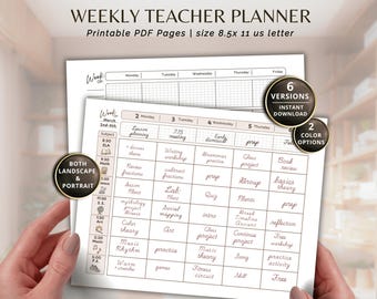 Weekly Teacher Planner Printable PDF Class Schedule Lesson Plan Home School Printable Instant Download Landscape.