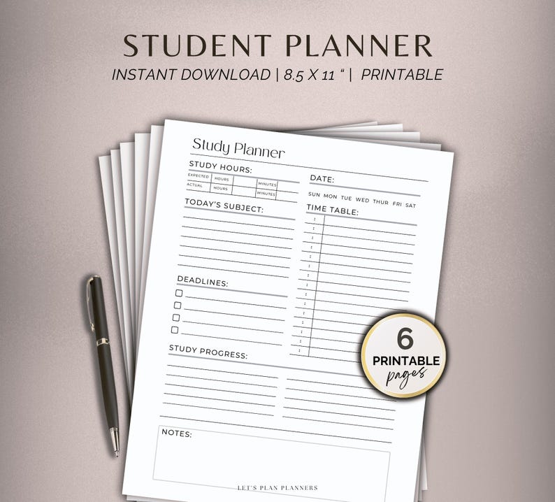 Student Planner Printable Academic Studies College & High School ...