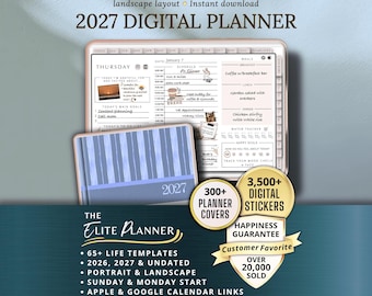 2027 Digital Planner for GoodNotes and Notability Daily, Weekly, & Monthly Digital Planning Template