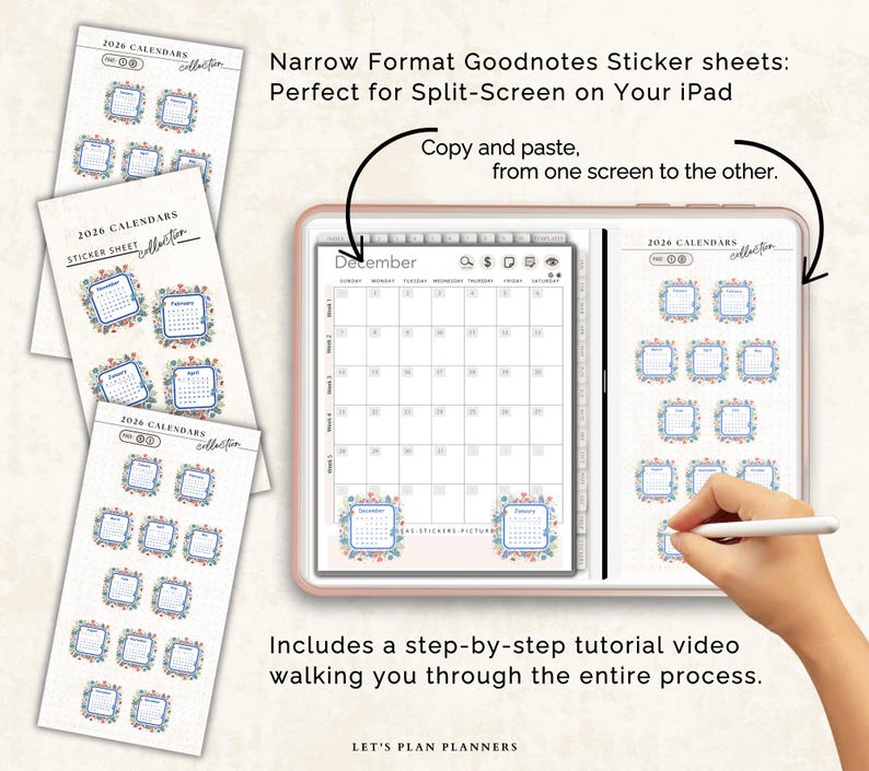 2026 Calendar Stickers Digital Stickers Goodnotes PNG Files iPad and ...