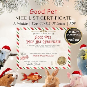 Certificado de lista de mascotas buenas de Navidad para imprimir de Santa Paws Regalo divertido para niños Lista de mascotas buenas de Santa Claus Carta de 11 x 8,5 pulgadas Descarga instantánea