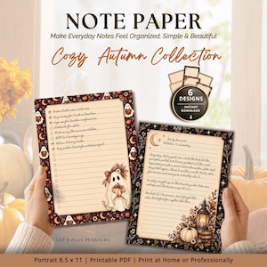 Autumn Note Paper Halloween Printable PDF Fall Daily Planner Cozy Journal Writing Paper Scrapbook Stationary