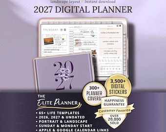 2027 Digital Planner Goodnotes iPad Template Weekly Hyperlinked Journal
