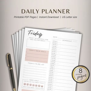 Printable Day Planner Daily Productivity Planner with Half and Hourly Time Schedule Weekday and Weekend Day Planner