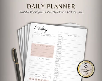Printable Day Planner Daily Productivity Planner with Half and Hourly Time Schedule Weekday and Weekend Day Planner