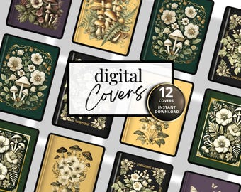Mushroom Digital Planner Covers: Elegant Notebook Designs (PNG, PDF)