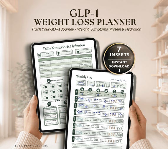 GLP-1 Weight Loss Planner Tracker Injection Log Symptom Tracker Semaglutide Tirzepatide Journal Ozempic Habit Tracker GoodNotes