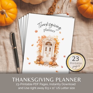 Thanksgiving Planner Printable Holiday Seasonal Thanksgiving Day Meal Planner Fall/Autumn Themed PRINTABLE Templates 8.5x11&quot; US Letter size