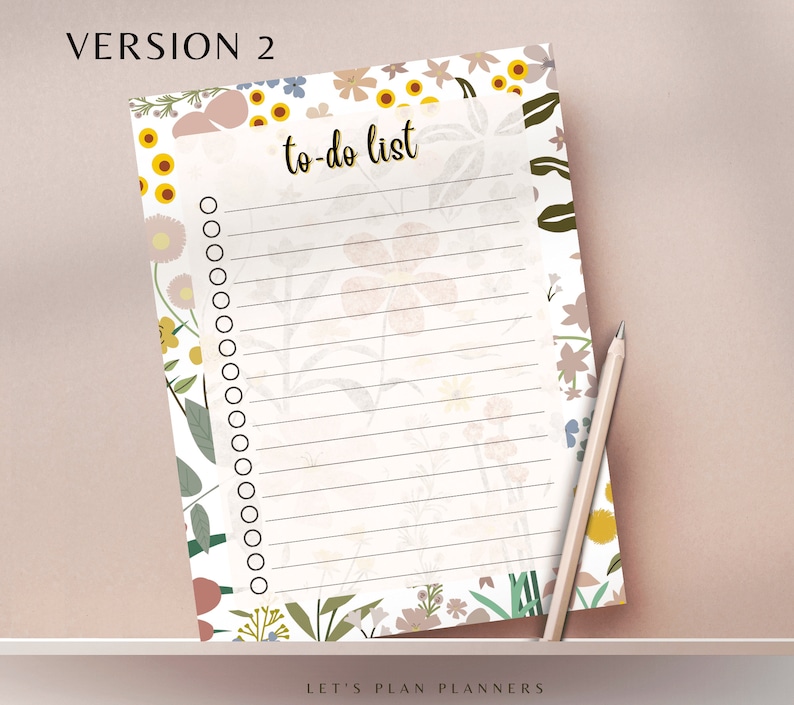 May include: A printable to-do list with a floral pattern in shades of pink, yellow, and green. The text "to-do list" is written in black cursive at the top of the page.