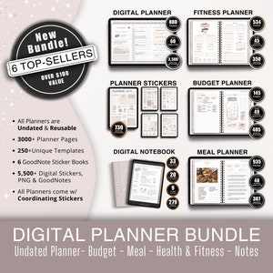 Digital planner Digital Sticker Bundle, Goodnotes iPad/tablet Digital Planners, Budget, Fitness, Notebook, Goals and Meal-Planning Planners