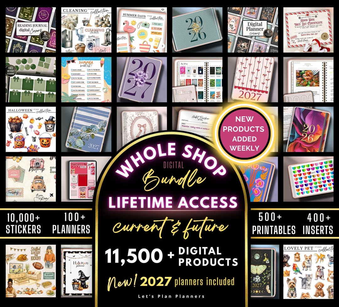 SHOP BUNDLE 2026, 2027 Digital Planner GoodNotes iPad Template Android Notability Journal 
