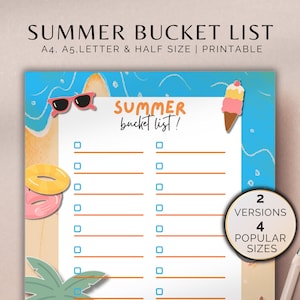 Lista de deseos de verano imprimible Plantilla de actividades para las vacaciones de verano Planificador de listas de tareas pendientes Tamaño de inserción de lista de deseos A4/A5/Carta media Descarga instantánea