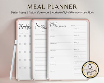 Planificador de comidas, Planificador de comidas semanal y mensual, Lista de compras, Inventario de despensa y congelador, Receta, Insertos de planificación digital, iPad, GoodNotes