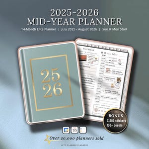 Digital Planner Mid-Year 2025 2026 Digital Planner iPad Planner Dated Daily Weekly Digital journal GoodNotes Template Notability Planner