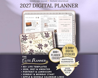 Digital Planner 2027 Customizable Landscape Goodnotes iPad Template