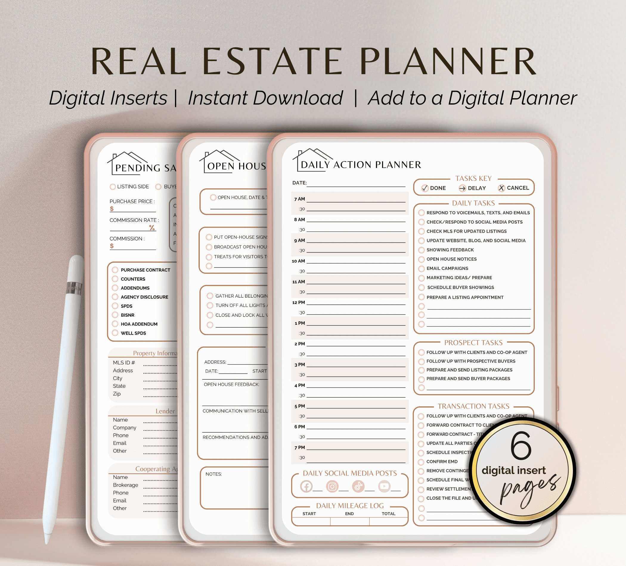 Real Estate Agent Digital Planner Inserts: Business Tracker for GoodNotes (PDF)