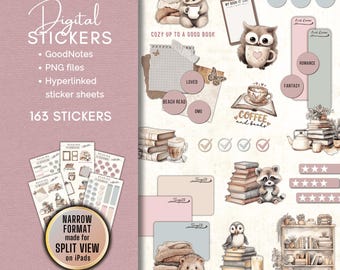 Digitala bokklistermärken: Läsjournal, GoodNotes, PNG-filer