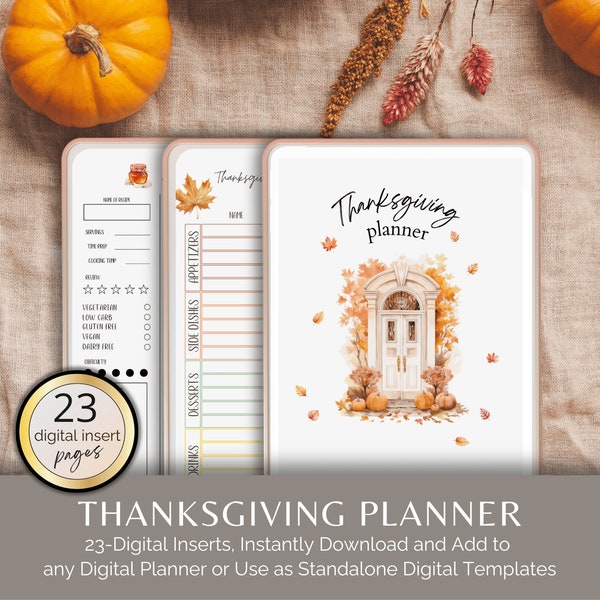 Thanksgiving Planner, Digital Thanksgiving Planner, Meal Planner, Fall/Autumn-Themed Digital Inserts for GoodNotes, Notetabilty, XoDo Etc...