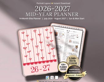 Digital Planner Mid-Year 2026-2027, GoodNotes iPad, Notability Android Compatible, includes Digital Stickers & Covers