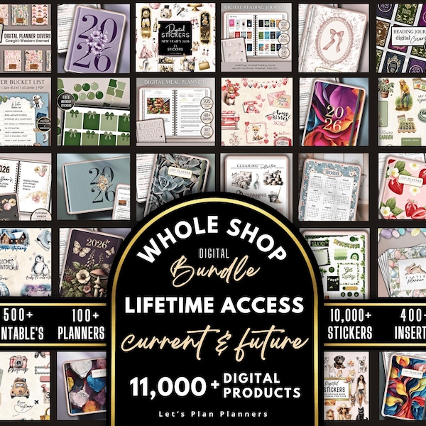 SHOP BUNDLE 2026 Digital Planner GoodNotes iPad Template Android Notability Journal Stickers Printables & Inserts