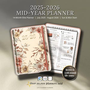 2025-2026 Mid-Year Digital Planner: Daily, Weekly, Monthly - GoodNotes, Notability (iPad Template)
