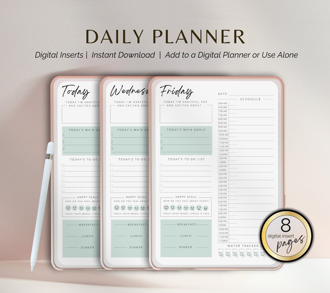 Daily Planner Digital Planner Each Day of the Week W/ Half & Hourly