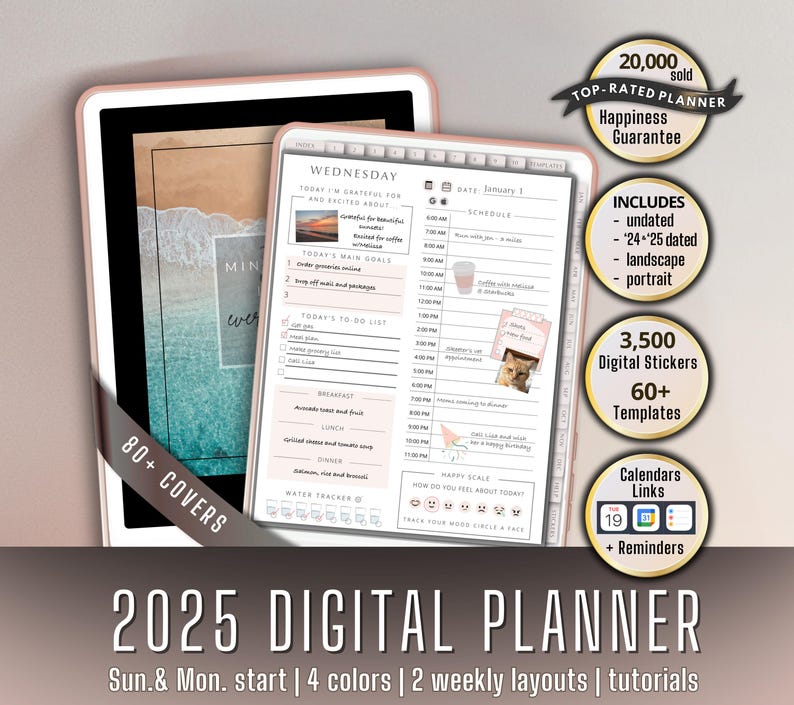 2024 2025 & Undated Digital Planner Goodnotes iPad Tablet ADHD Template