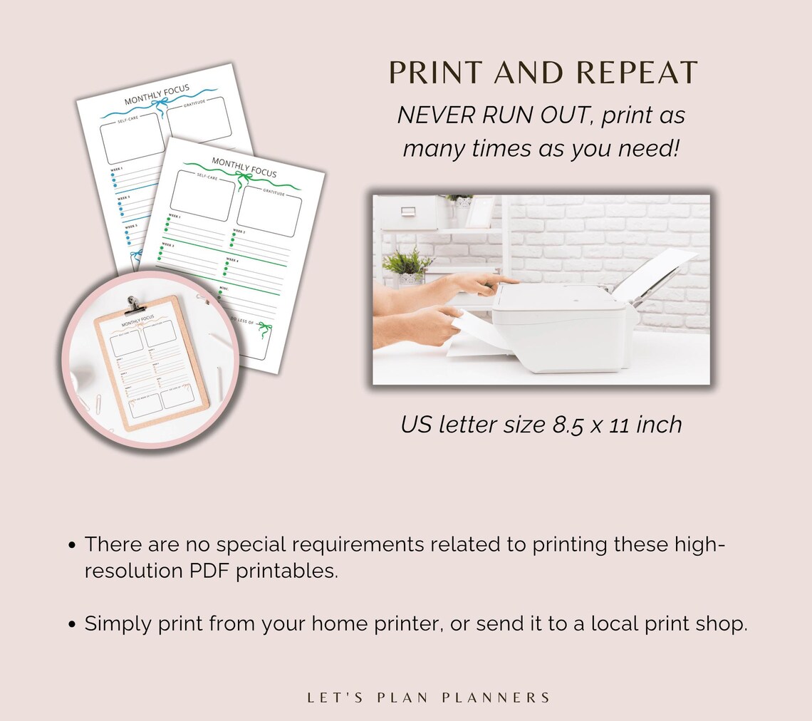 Monthly Focus Planner Printable Goal Setting Worksheet Productivity ...