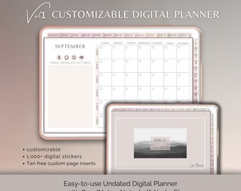 Undated Digital Planner, Goodnotes Planner, iPad Planner, Digital Journal, Daily & Weekly Planner, Customizable Planner with Inserts Planner