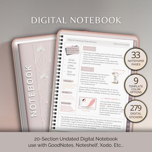 Digital Notebook GoodNotes Notebook with 20 Tabs 30 Templates in 9 different colors options Portrait style iPad & Tablet Digital Journal