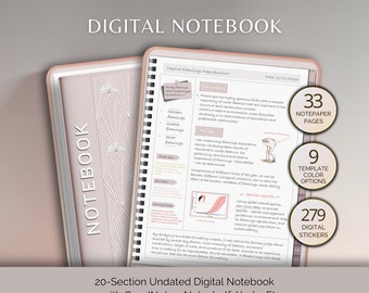 Bloc-notes numérique, bloc-notes GoodNotes avec 20 onglets, 30 modèles dans 9 options de couleurs différentes, journal numérique pour iPad et tablette de style portrait