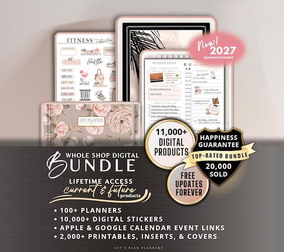 Digital Planner 2027 Whole Shop Bundle Budget Fitness Notebook Goal Meal Planning iPad GoodNotes 2026
