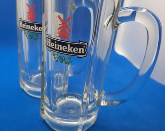 Vintage Heineken beer glasses with handles
