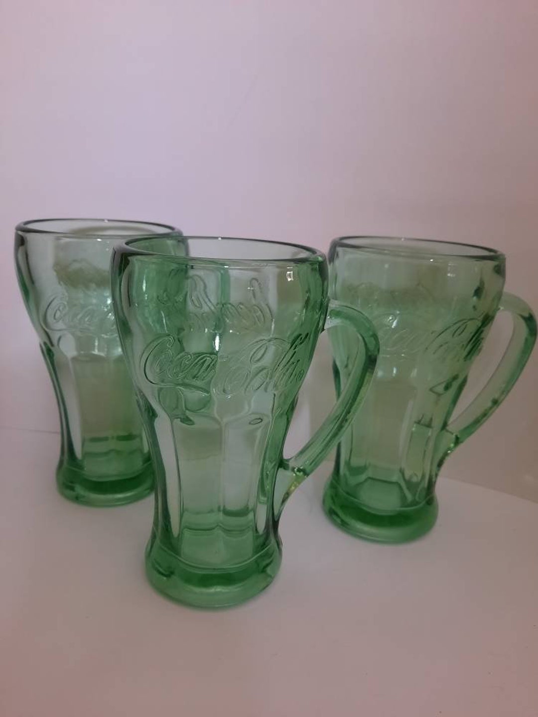 Vintage Green Coca Cola Glasses With Handles Etsy