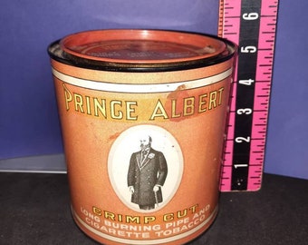 prince albert crimp cut tobacco tin 1907 Vintage Prince Albert Crimp Cut Tobacco Tin (1907 Patent Date)