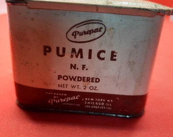 Vintage 2oz purepac pumice N.F powered container and contents.